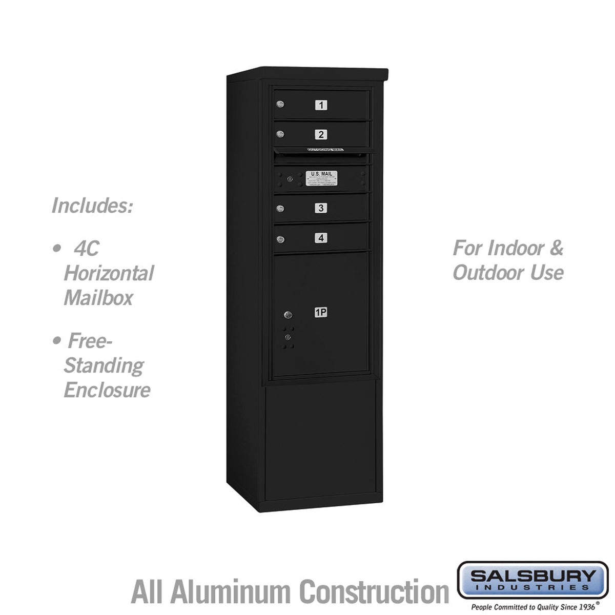 10 Door High Free-Standing 4C Horizontal Mailbox with Parcel Locker in Black