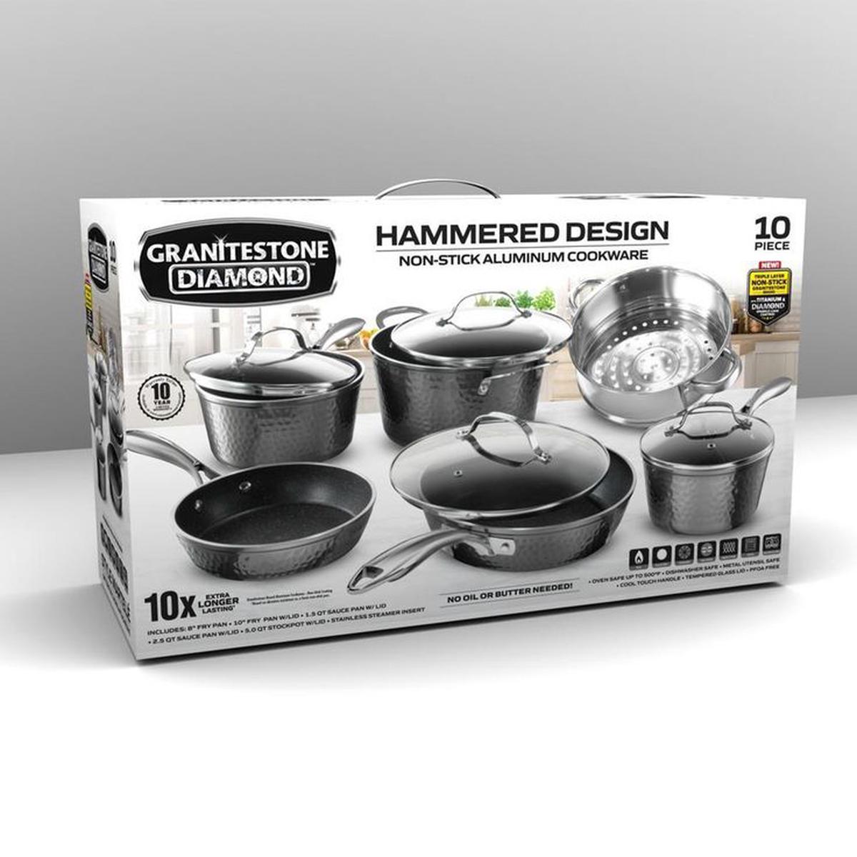 10-Piece Aluminum Hammered Ultra-Durable Non-Stick Diamond Infused Cookware Set in Pewter