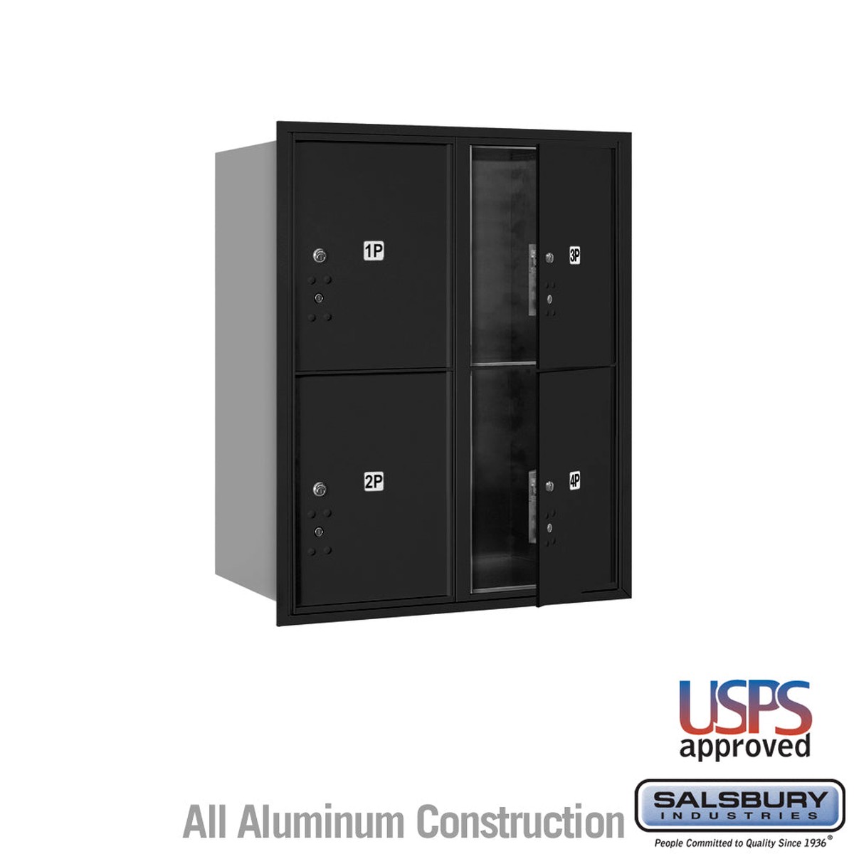10 Door High Recessed Mounted 4C Horizontal Parcel Locker with 4 Parcel Lockers in Black - Front Loading