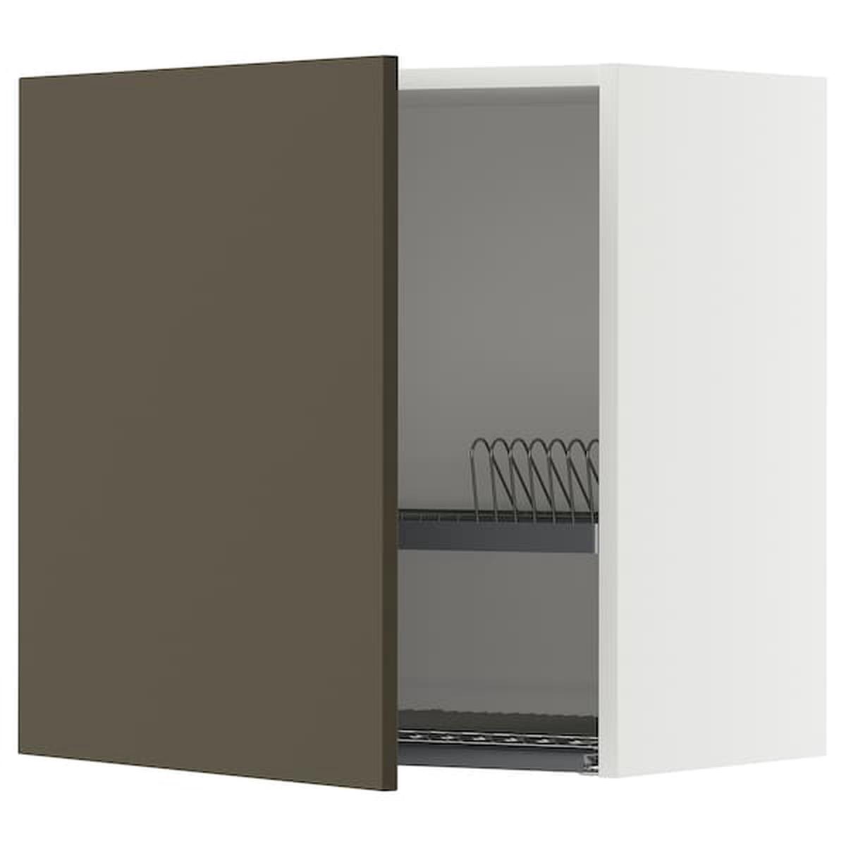 METOD wall cabinet with dish drainer, white/Havstorp brown-beige, 60x60 cm