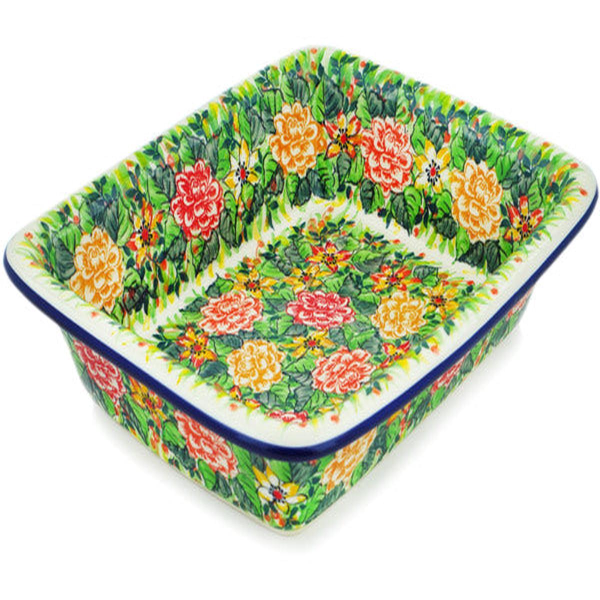 Polish Pottery 12" Rectangular Baker Summer In The 60's UNIKAT