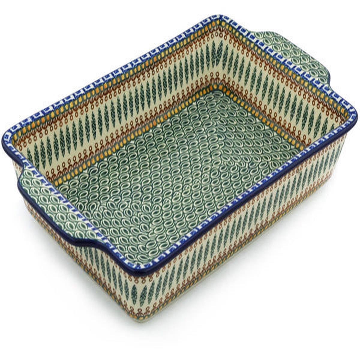 Polish Pottery 15" Rectangular Baker with Handles Tuscan Countryside