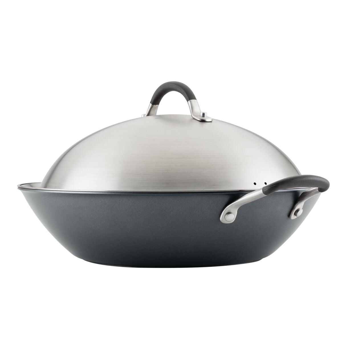 14-Inch A1 ScratchDefense Nonstick Wok with Lid Silver