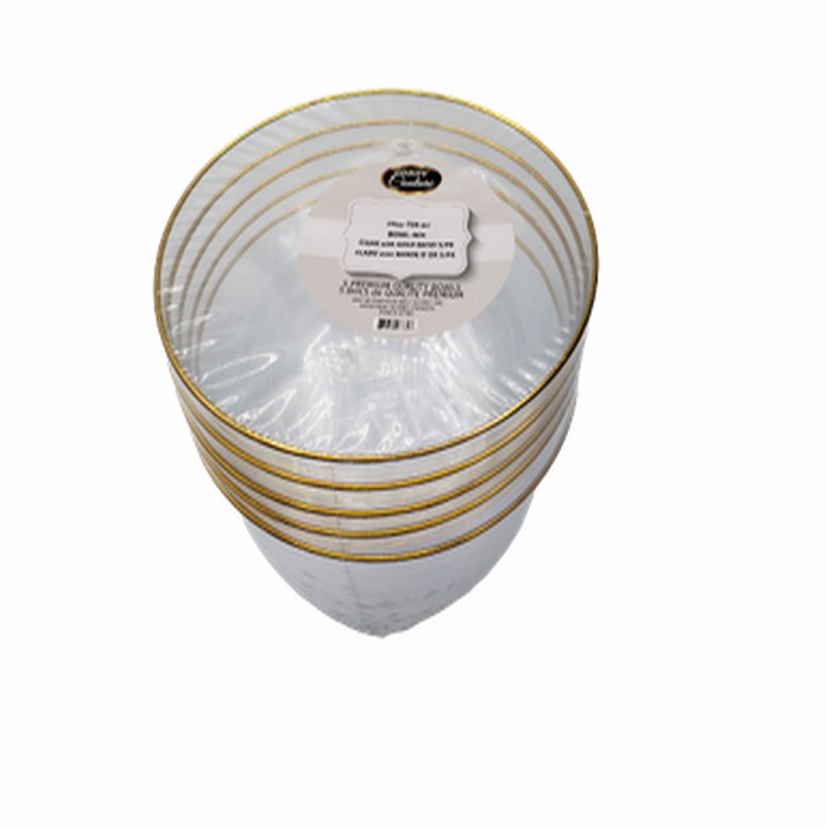 24 Oz Classic Clear Plastic Soup Bowls With Gold Band - 5 Ct.