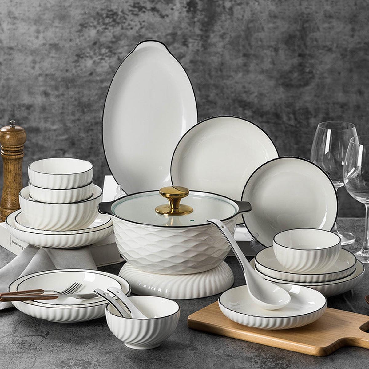 2024 Ceramic Dinnerware Set Bowls Plates & Chopsticks