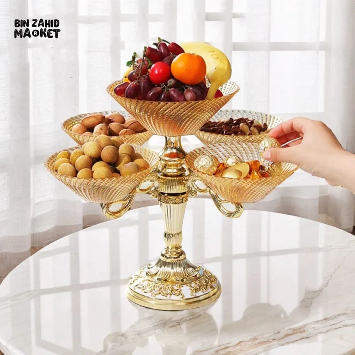 5-ROTATED PETAL CRYSTAL PORCELAIN BOWL EUROPEAN VINTAGE FRUIT & DESSERT DISPLAY TRAY PARTY SERVING PLATTER