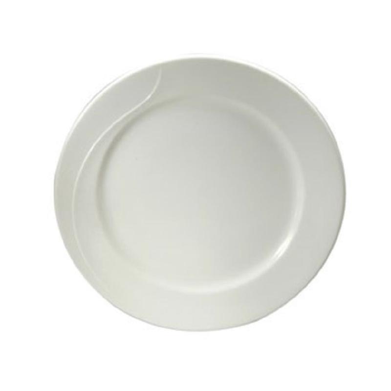 1880 Hospitality F1100000149 10-1/4 Inch Round Plate Bone China White Mid Rim Asymmetric Embossed