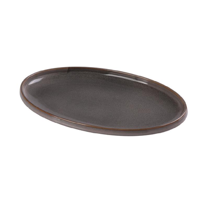 Yanco PK-316 16 Inch Oval Plate Rolled Edge Porcelain Grey - Case